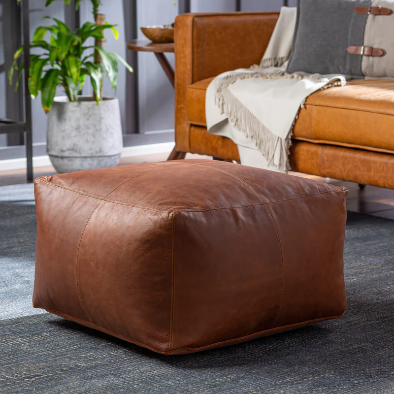Carbon Loft Horn Stiched Leather 22-inch Square Pouf | Overstock