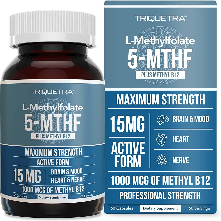 L Methyl Folate 15mg plus Methyl B12 Cofactor - Professional Strength, Active 5-MTHF Form - Suppo... | Amazon (US)