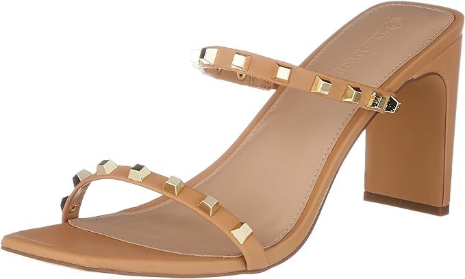 Amazon.com: The Drop Women's Avery Square Toe Two Strap High Heeled Sandal, Doe Tan Studded, 7 : ... | Amazon (US)