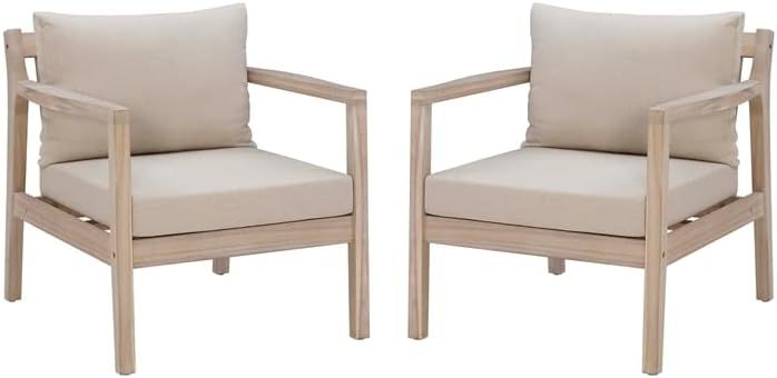 Linon Kori Outdoor Wood Set of Two Side Chairs in Natural | Amazon (US)