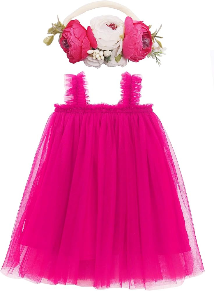 BGFKS Layered Tulle Tutu Dress for Toddler Girls,Baby Girl Rainbow Tutu Princess Skirt Set with Flow | Amazon (US)