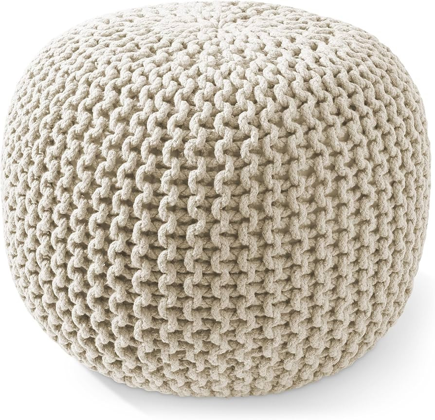 Casafield Round Pouf Ottoman, Natural - 20" Diameter x 14.5" High Cotton Knit Foot Stool - Boho F... | Amazon (US)