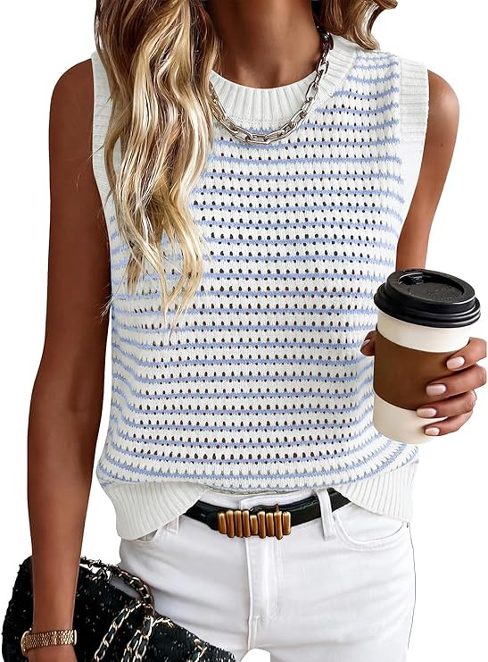 ANRABESS Womens Sweater Vest Top Striped Sleeveless Lightweight Knit Tank Tops 2026 Summer Spring... | Amazon (US)