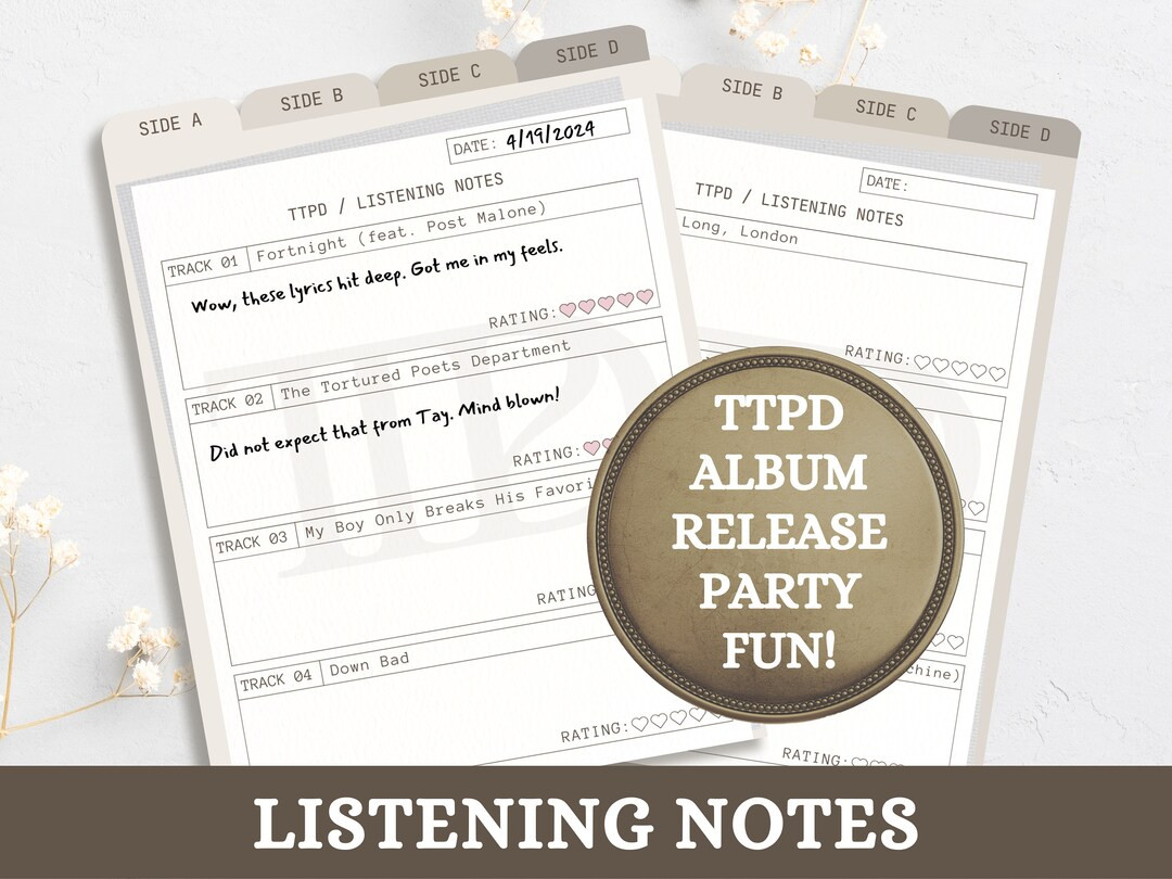 Tortured Poets Album Release Party Activity TTPD New Album Listening Party Notes Swiftie Party Ga... | Etsy (US)
