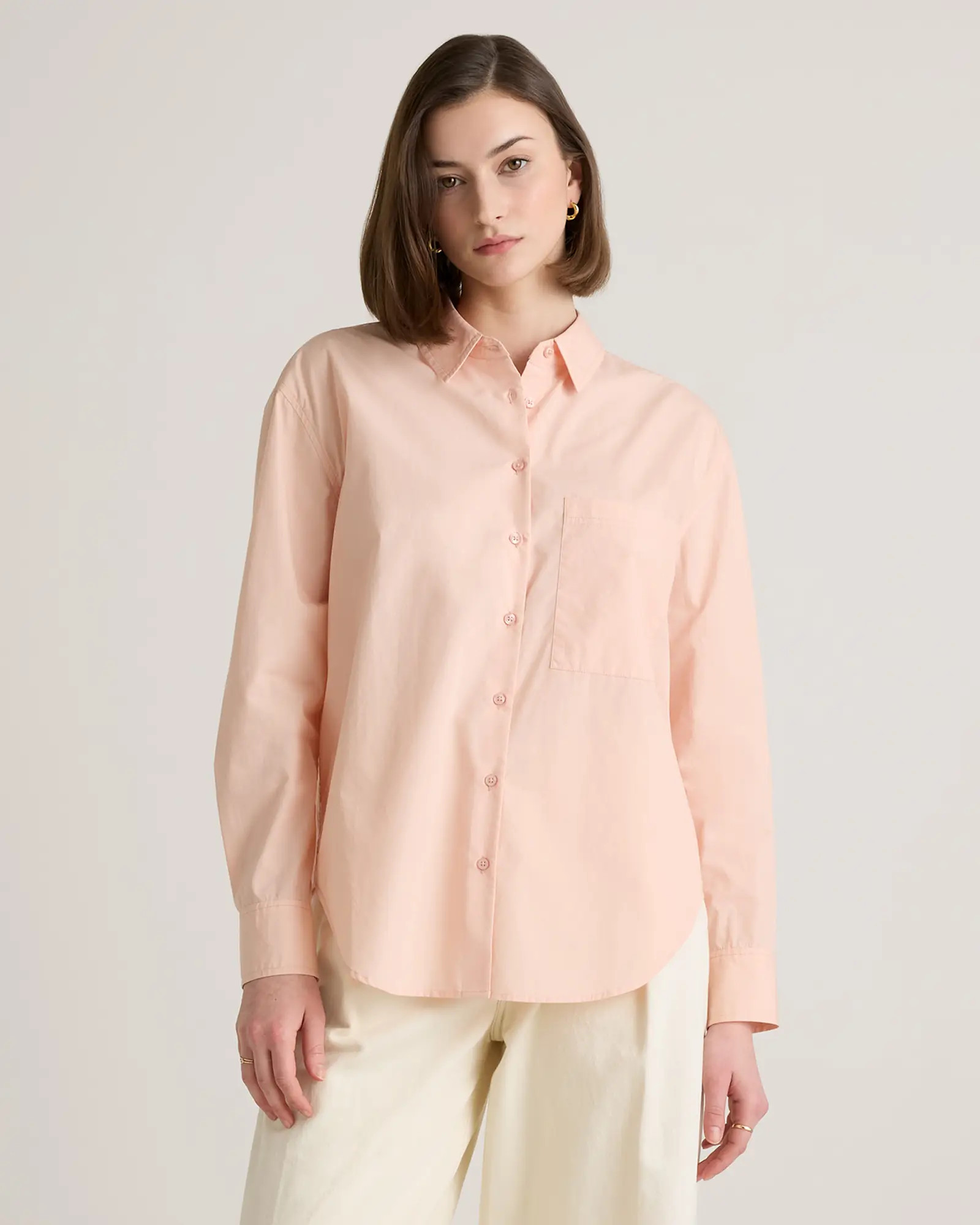 100% Organic Cotton Poplin Long Sleeve Boyfriend Shirt in Ballet Slipper | Quince