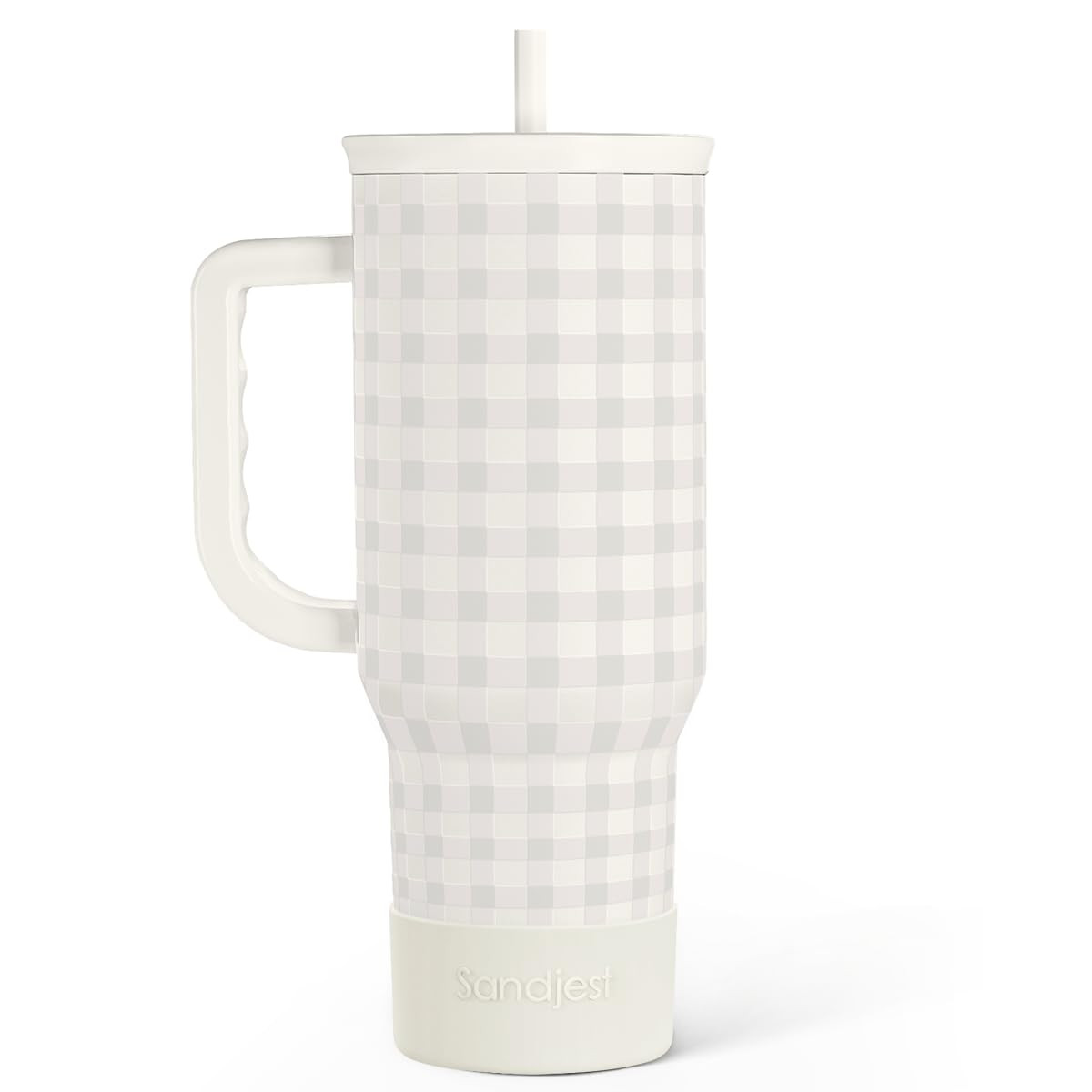 Grey Gingham 40oz Slider Tumbler with Handle and Straw - Insulated Stainless Steel Travel Coffee ... | Amazon (US)