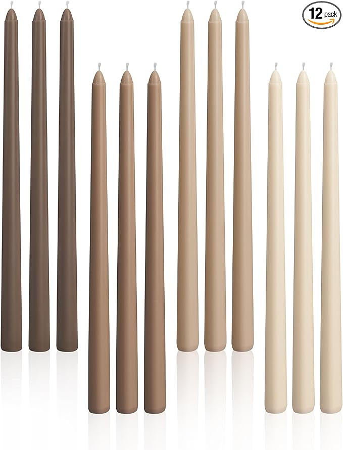 Viyffo Taper Candles 12 Inch 12 Pack Brown, 9 Hour Burn Unscented Dripless & Smokeless Long Candl... | Amazon (US)