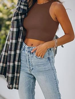 REORIA Women’s Sexy Sleeveless Racer Back Tank Tops Halter Neck Crop Tops | Amazon (US)