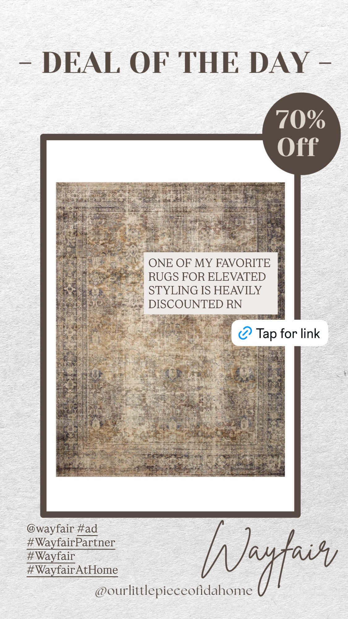 #ad I found this vintage-inspired rug on sale and love the muted tones and soft, worn-in pattern.

I chose it for how easily it grounds a space without feeling heavy. It layers well with both warm woods and lighter finishes.

Linked here if you’re looking for a versatile rug that adds depth while staying calm and neutral.
@Wayfair

@wayfair #ad #WayfairPartner #Wayfair #WayfairAtHome

#LTKHome #LTKSaleAlert