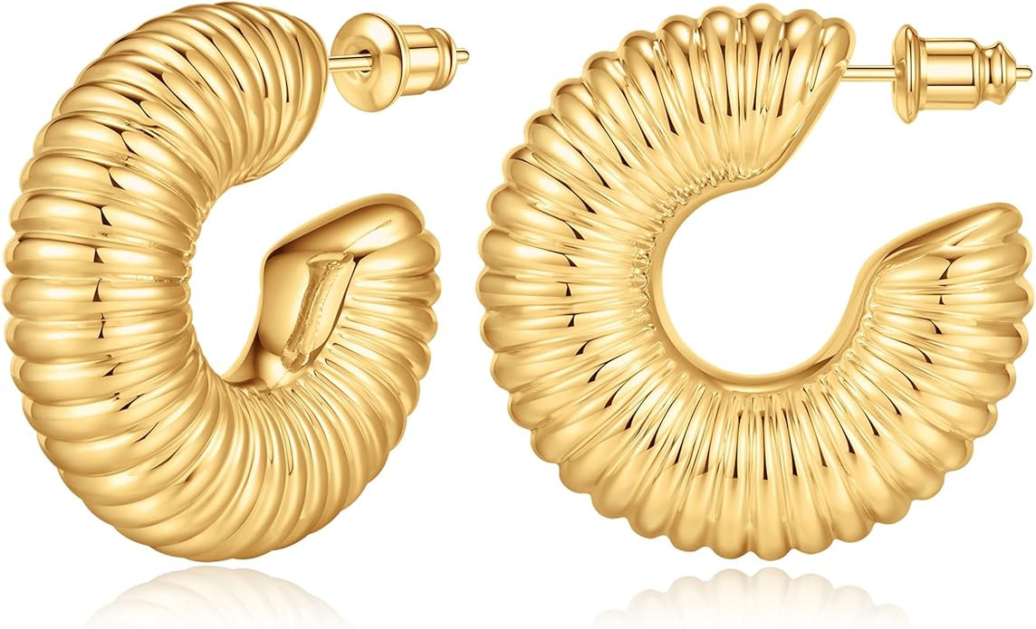 Chunky Gold Hoop Earrings for Women, 14K Gold Plated/Sliver Earrings Chunky Gold Earrings for Wom... | Amazon (US)