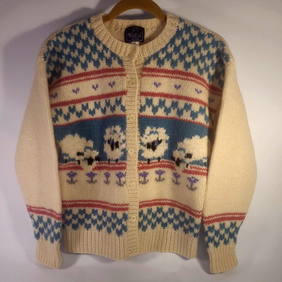 Vtg Woolrich 100% pure wool Medium button up Sweater Cardigan Sheep Nordic | eBay US