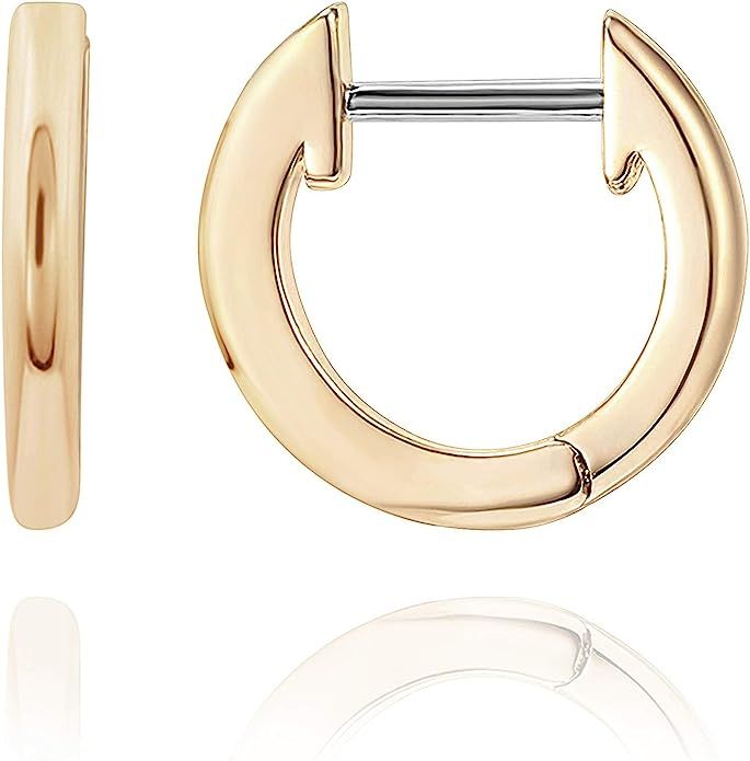 PAVOI 14K Gold Plated Cuff Earrings Huggie Stud | Small Hoop Earrings for Women | Amazon (US)