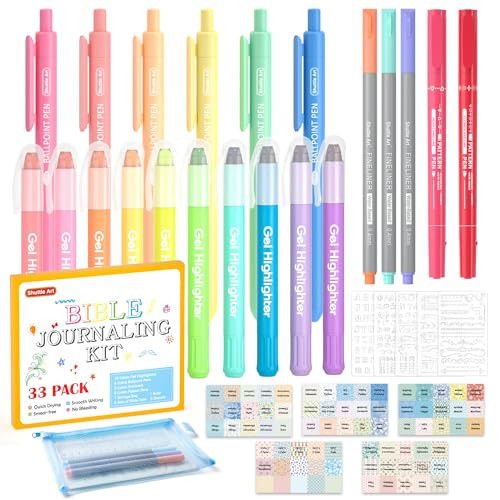 Shuttle Art Bible Highlighters and Pens No Bleed, 33 Pack Bible Journaling Kit, Bible Pens Gel Highlighters and Bible Tabs with a storage bag, Bible Markers No Bleed Through | Amazon (US)