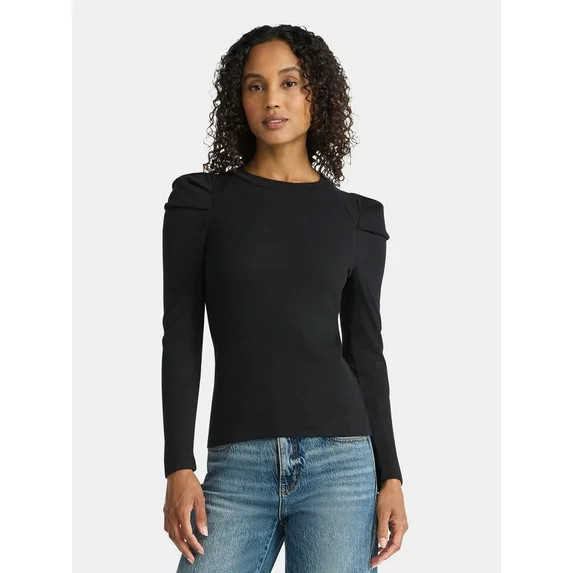 Time and Tru Women's Top with Long Puff Sleeves, Size XS-XXXL | Walmart (US)