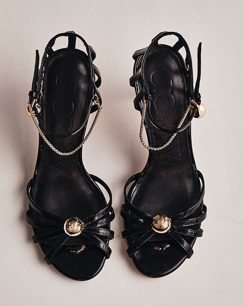Collection Made-in-Spain Rylie sandals in patent leather with gold baubles | J. Crew US