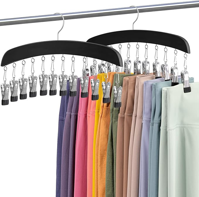 Leggings Hangers for Closet, MEILIDY 2 Pcs Wooden Hanging Leggings Organizer Hanger with Multi Cl... | Amazon (US)