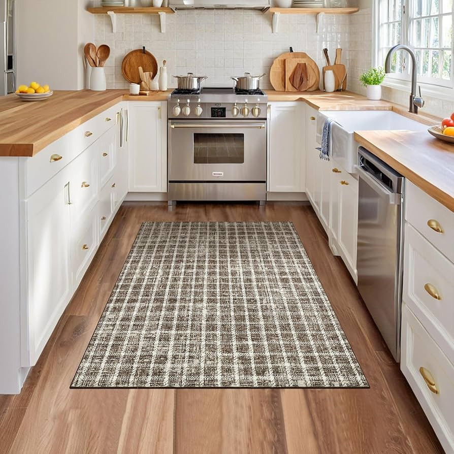 4x6 Rug Non-Slip Washable Low-Pile Carpet - Checkered Braided Geometric Print for Bedroom Living ... | Amazon (US)