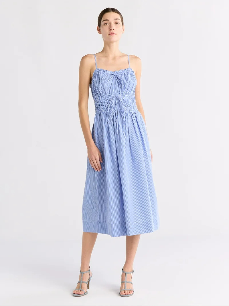 Free Assembly Women's Sleeveless Cotton Midi Dress with Bow Front, Sizes XS-XXL | Walmart (US)