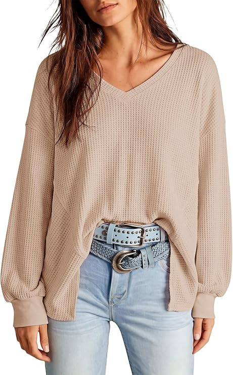 Dokotoo Womens Waffle Knit Tops Trendy Fashion 2026 Oversized T Shirts | Amazon (US)