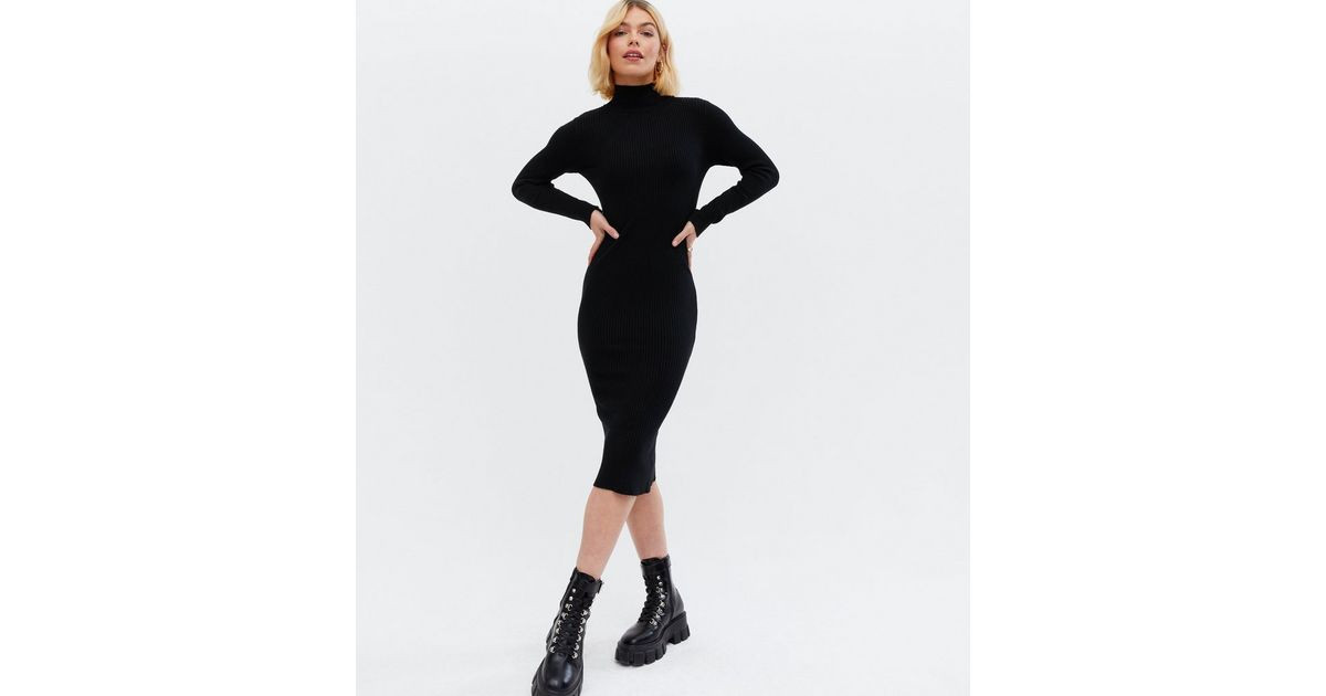Pink Vanilla Black Ribbed High Neck Midi Dress | New Look | New Look (UK)