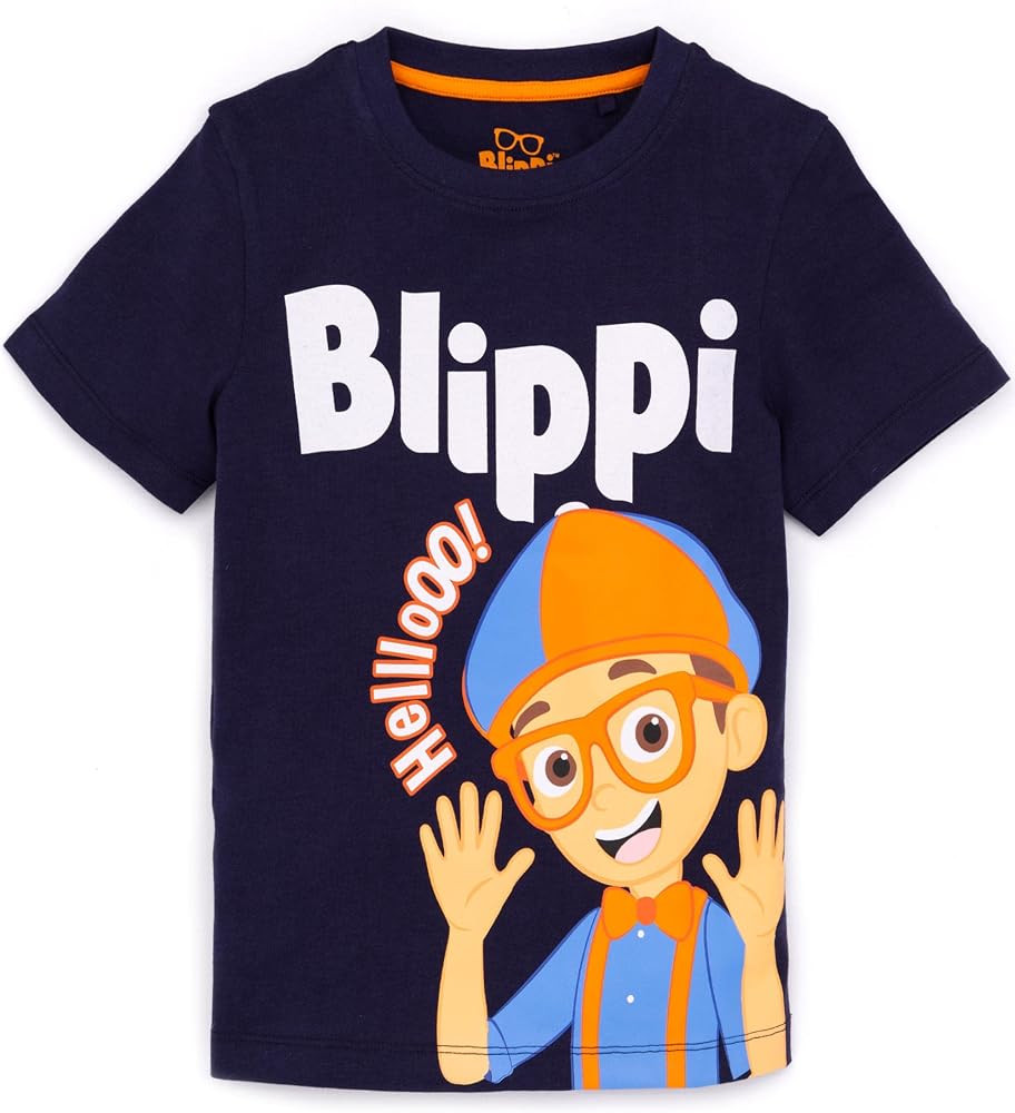 Blippi T-Shirt Kids Boys Toddlers Cartoon Navy Short Sleeve Top | Amazon (US)
