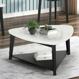 Dames 40 in. White/Black Mobile Triangle Marble Top Coffee Table | The Home Depot