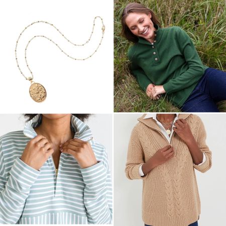 Gift ideas for her. These are the top things I’m asking for this Christmas! Love that they are all classic and quality investment pieces that will never go out of style.

Jane Win pendant locket necklace, Alice Walk green cashmere sweater, Pima cotton quarter-zip striped pullover, cable knit camel brown pullover sweater, mom style, timeless, holiday gift guide 

#LTKstyletip #LTKGiftGuide