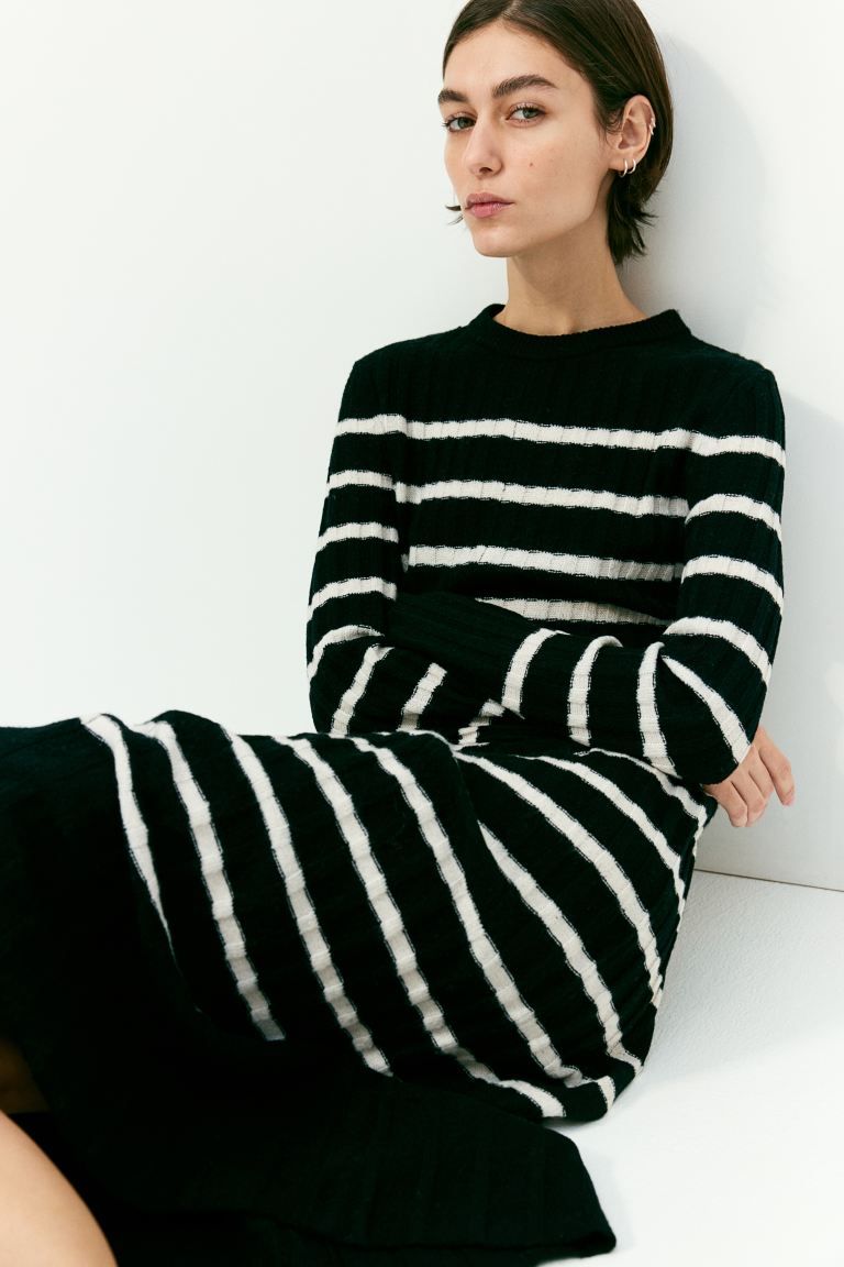 Rib-knit Dress - Black/striped - Ladies | H&M US | H&M (US)