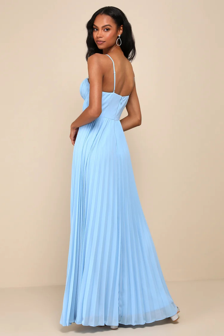 Admirable Elegance Light Blue Pleated Bustier Maxi Dress | Lulus