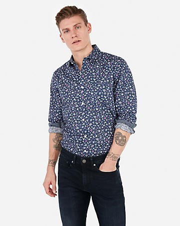 slim floral soft wash cotton shirt | Express