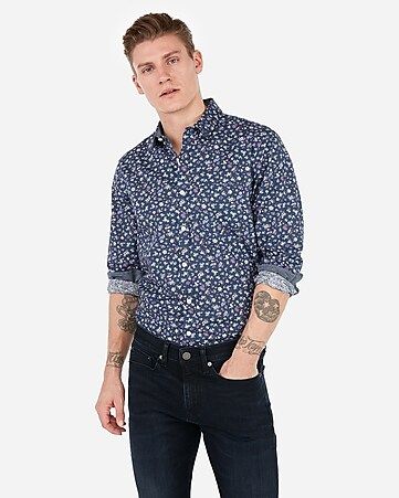 slim floral soft wash cotton shirt | Express