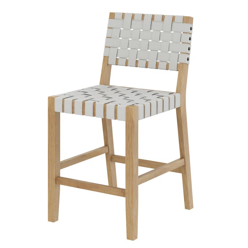 Woven Faux Leather Bar Stool With Back And Solid Wood Legs | Wayfair North America