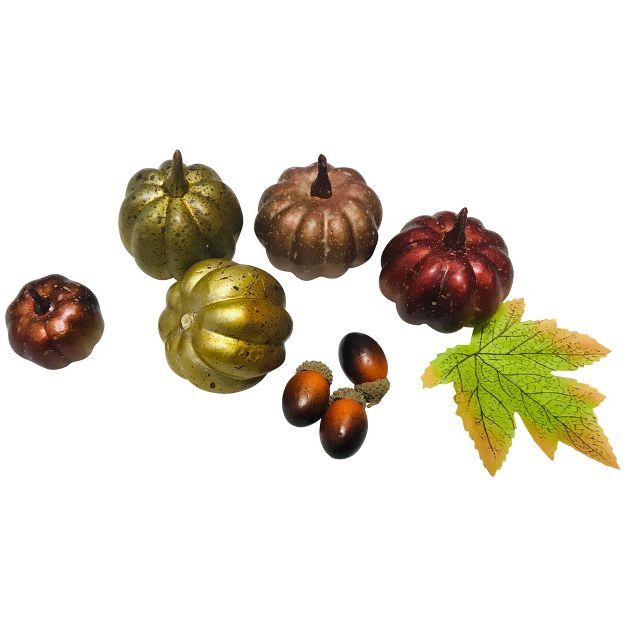 Northlight 10-Piece Autumn Harvest Artificial Pumpkin, Acorn and Leaf Decoration Set | Target