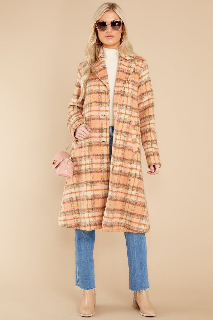 Brisk Strolls Apricot Plaid Coat | Red Dress 