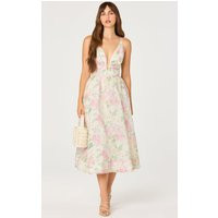 ASTR the Label | Janna Floral Plunge Midi Dress in Pink ivory floral | Size S | ASTR The Label (US)