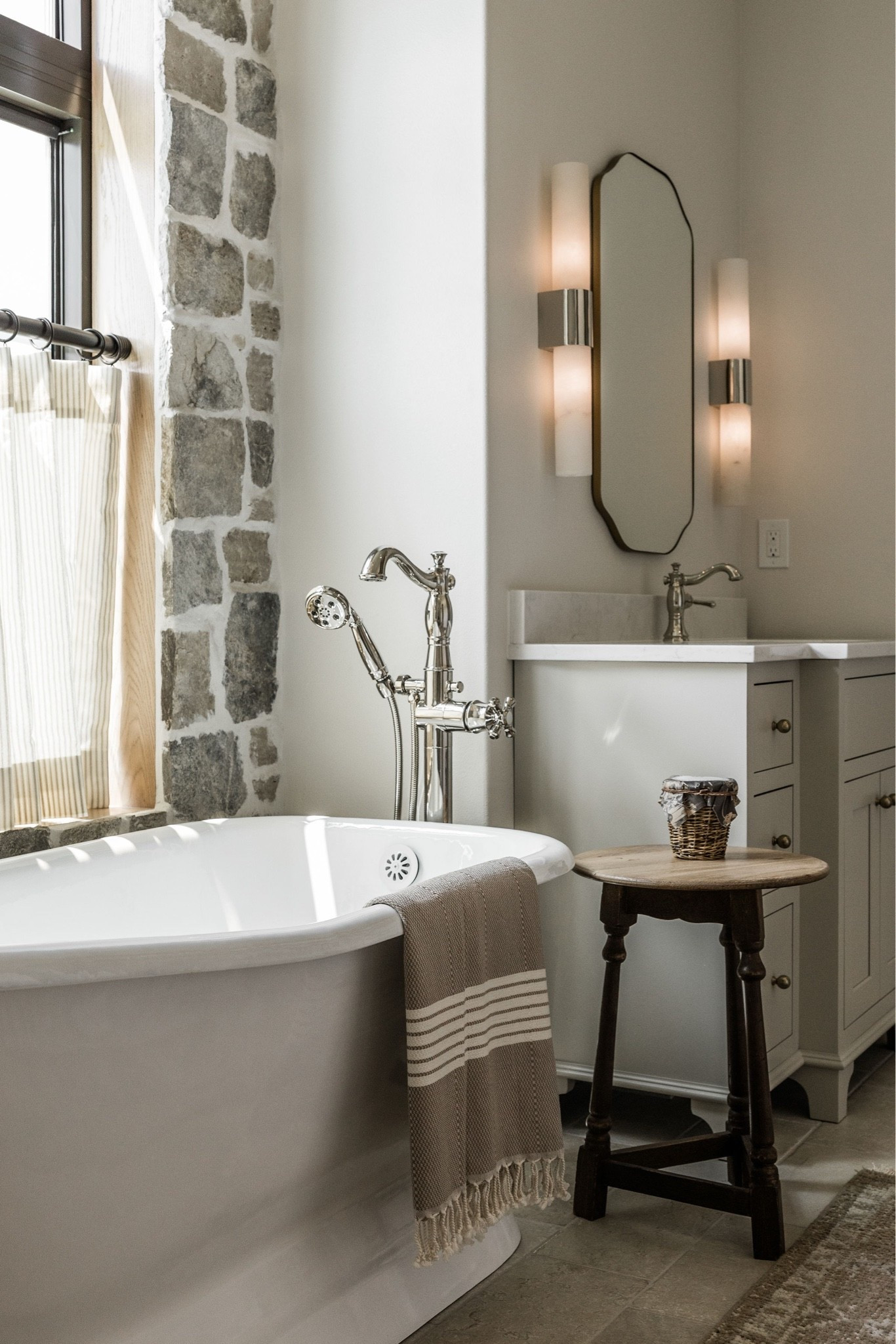 We mixed polished nickel and brass for the plumbing, hardware, lighting and mirrors for the ultimate timeless feel✨ @Wayfair #ad #wayfair #wayfairpartner