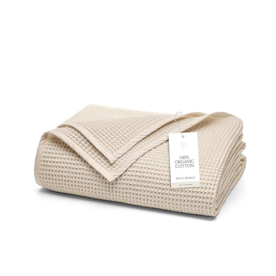 BOLL & BRANCH Waffle Bed Blanket - King/Cal King, Natural - Luxury 100% Organic Cotton - Soft, Li... | Amazon (US)