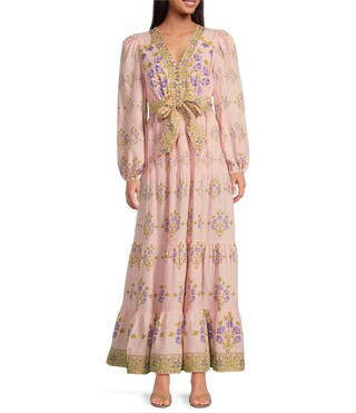 A Loves A Floral Printed Long Sleeve V-Neck Self Tie Maxi Dress | Dillard's | Dillard's