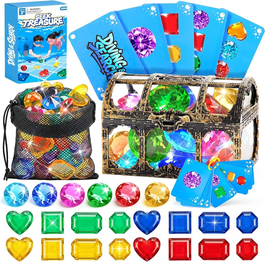 Diving Toys for Kids, Seek Treasure Underwater Pool Gem Hunt Pool Game with 60PCS Sinking Gems, P... | Amazon (US)