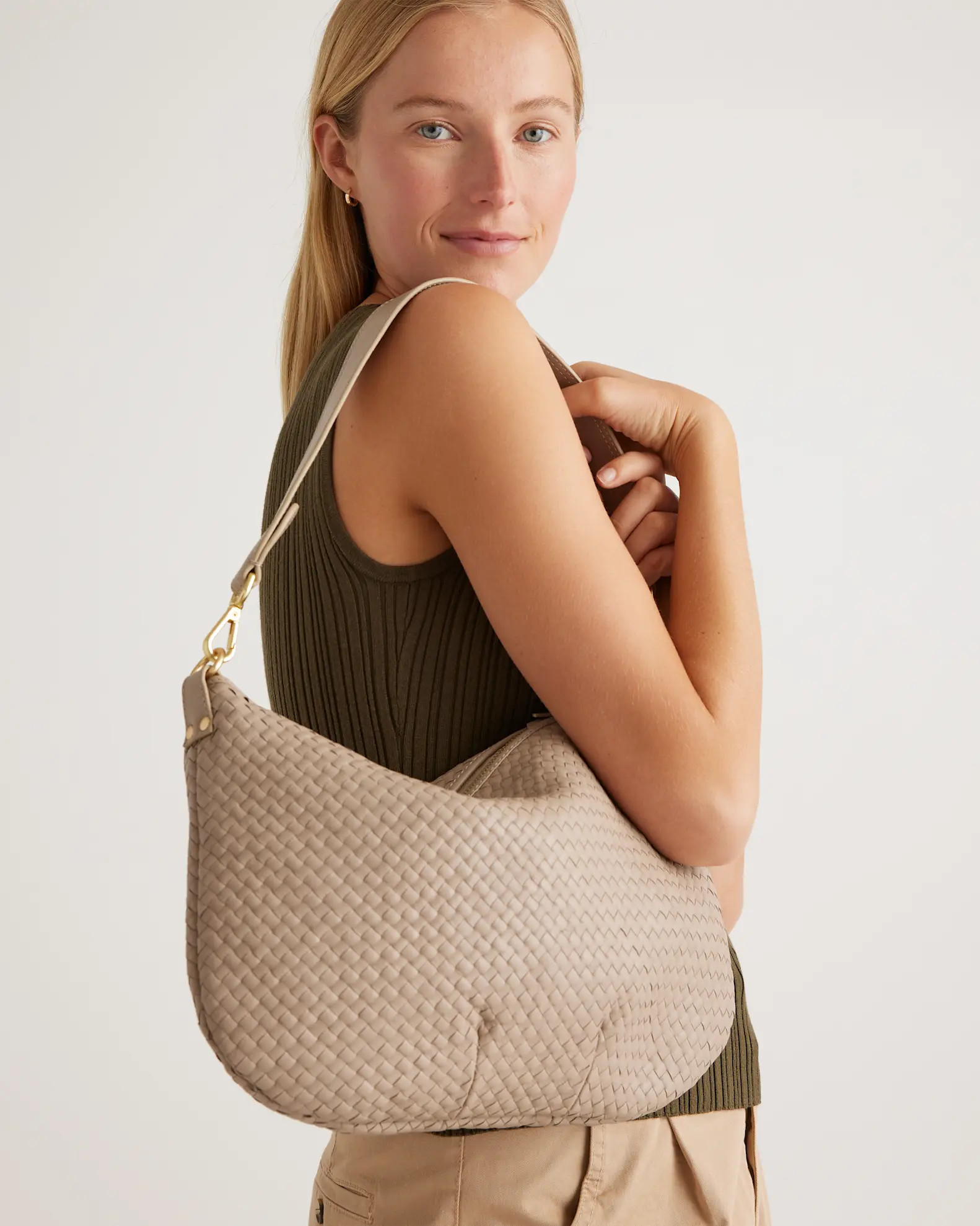Italian Leather Convertible Crescent Handwoven Shoulder Bag | Quince