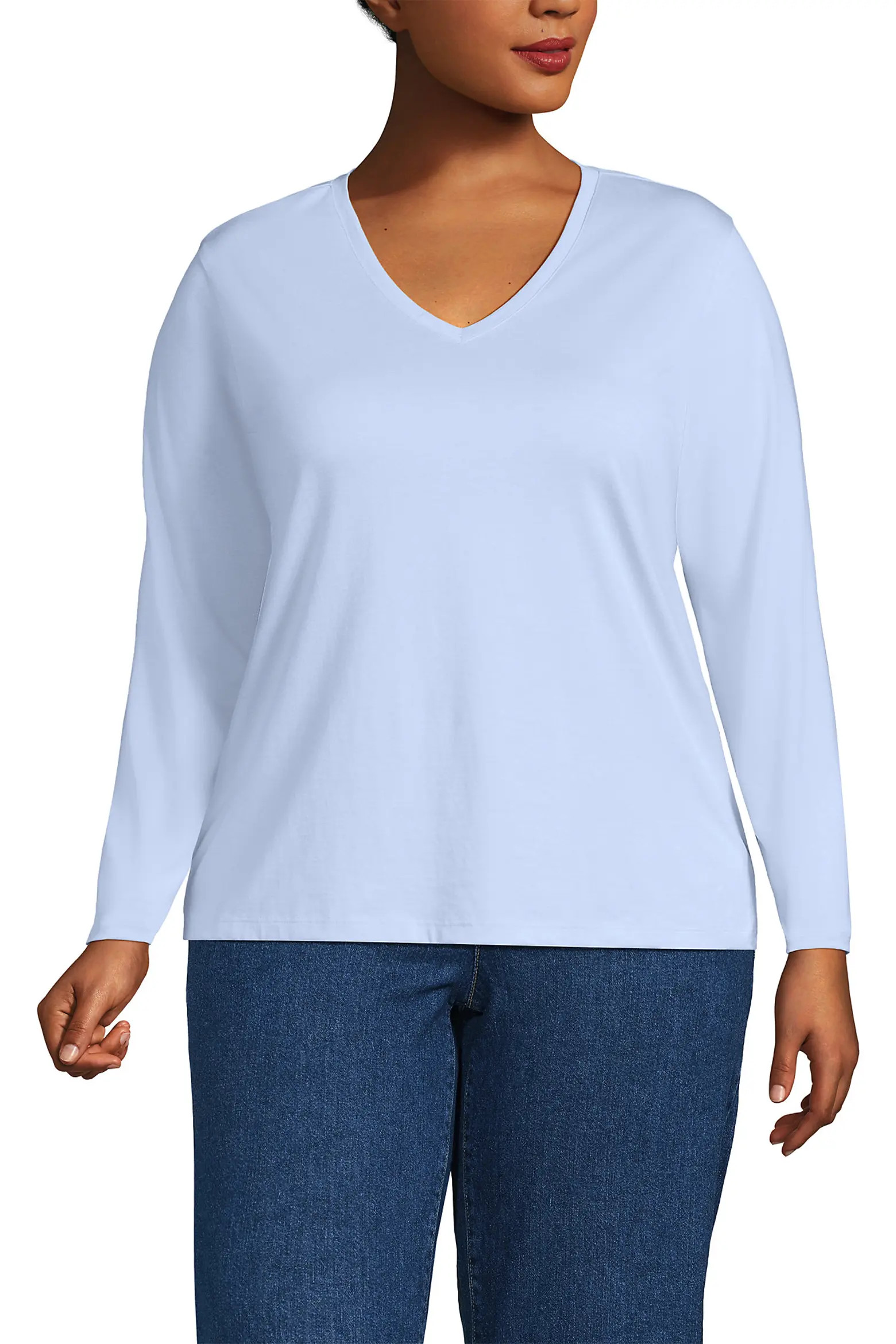 Plus Size Relaxed Supima Cotton Long Sleeve V-Neck T-Shirt (Women) | Nordstrom | Nordstrom