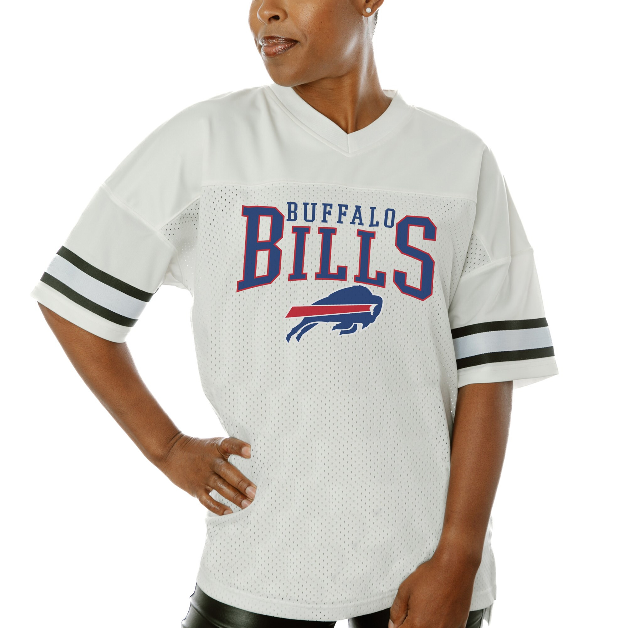 Women's Buffalo Bills  Gameday Couture White  Top Recruit Side Slit V-Neck Fashion Jersey | NFL Shop