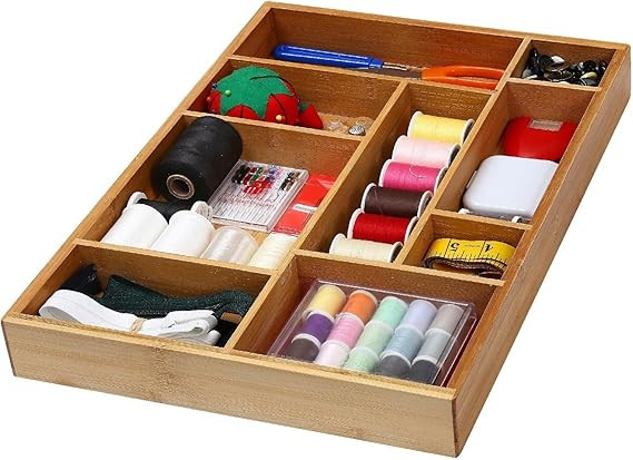 YBM HOME Bamboo Junk Drawer Organizer with 9 Compartment Organization Tray for Sewing, Craft, Off... | Amazon (US)