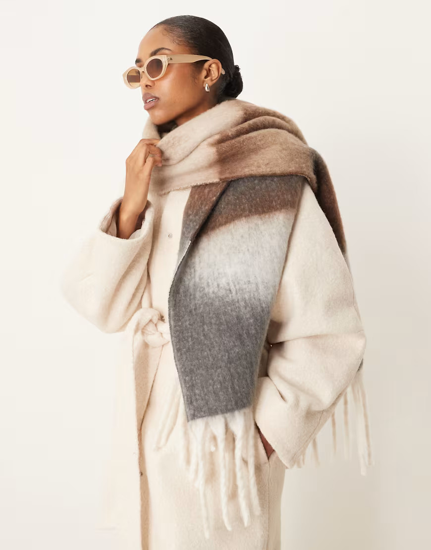 ASOS DESIGN woven scarf with brushed stripe design in neutral-Multi | ASOS (Global)