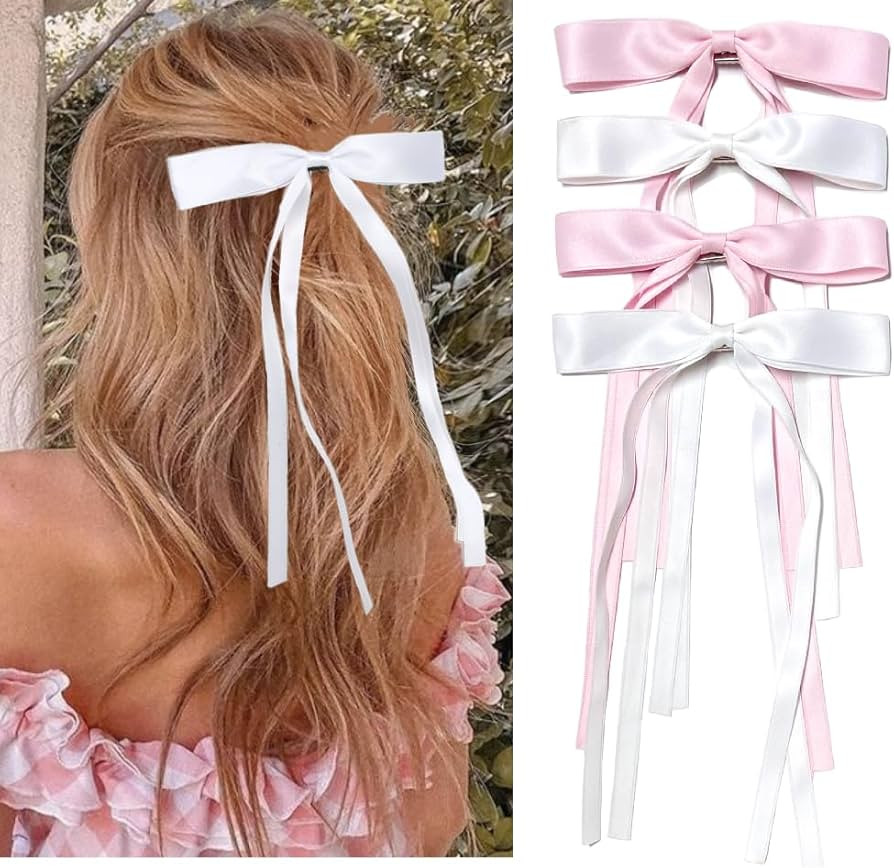 Tobeffect Hair Bows for Women, Pink & White Hair Clips, BowKnot Barrettes, Ribbon Bows for Hair, ... | Amazon (US)