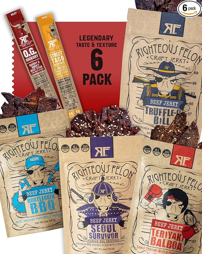 Righteous Beef Jerky Variety Pack Gift Basket - Great Gifts for Men | Gluten Free, High Protein H... | Amazon (US)
