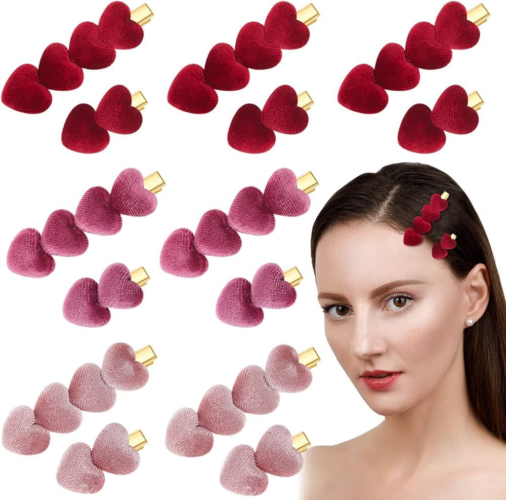 Syhood 24 Pieces Heart Hair Clips Valentine's Day Hair Accessories Lovely Velvet Heart Clips Soli... | Amazon (US)