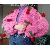 Cherry Cardigan, Sweater, Chunky Oversized Knit Oversize Cardigan, 3D Motif Cardigan | Etsy (US)