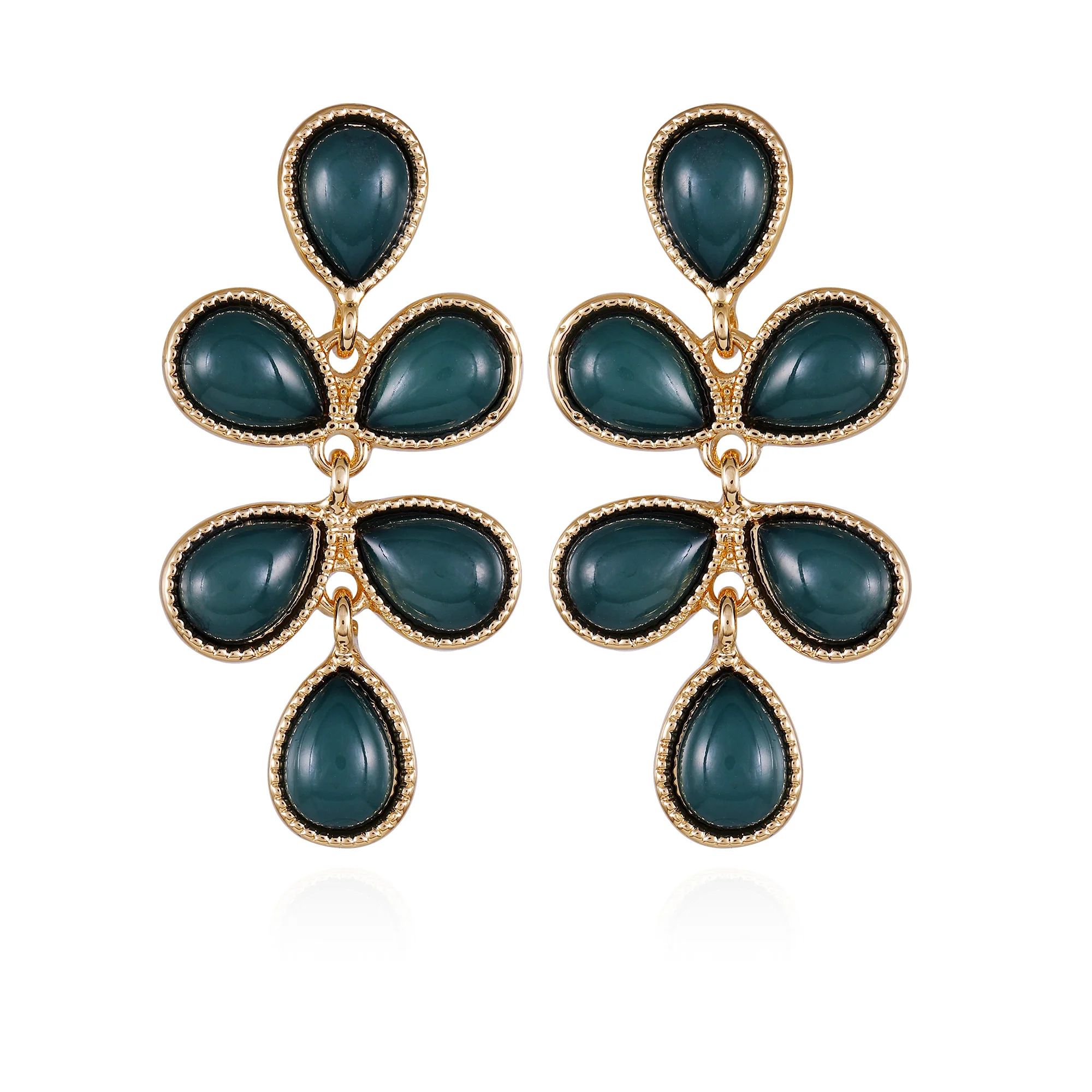 Time and Tru Women's Gold Tone Statement Chandelier Earring with Green Cab Stones | Walmart (US)