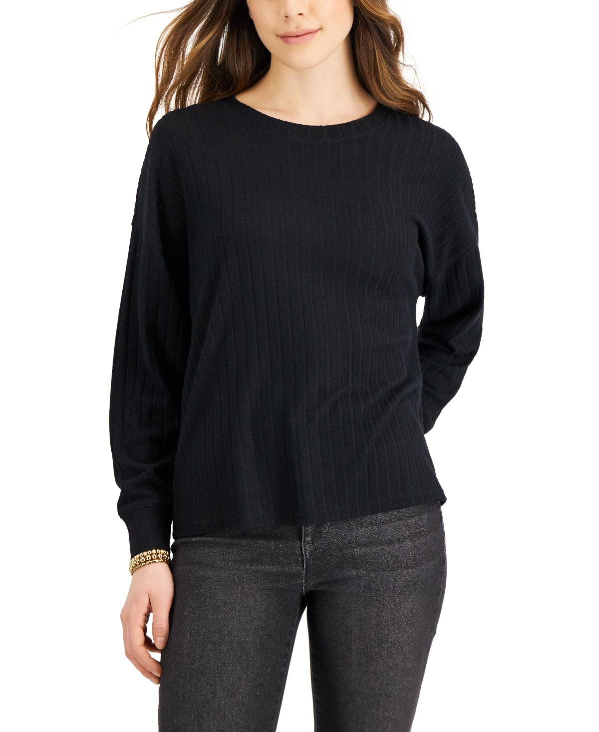 Style & Co Solid Rib-Knit Long Sleeve Top, Created for Macy's | Macys (US)